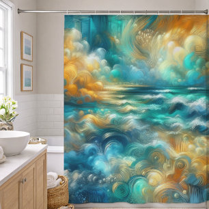 Hard Pastel Drawing Abstract Ocean Shower Curtain