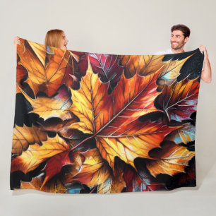 Hard Pastel Drawing Autumn Fall Maple Leaves Fleece Blanket