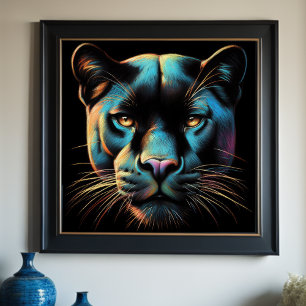 Hard Pastel Drawing Black Panther Poster