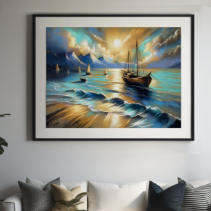 Hard Pastel Drawing Boats Water III Poster