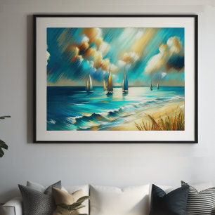 Hard Pastel Drawing Boats Water IV Poster