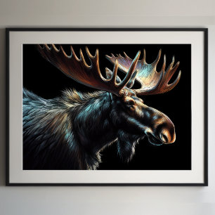 Hard Pastel Drawing Bull Moose Poster