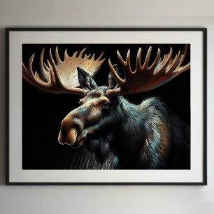 Hard Pastel Drawing Bull Moose Poster
