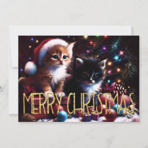 Hard Pastel Drawing Christmas 2 Kittens Card