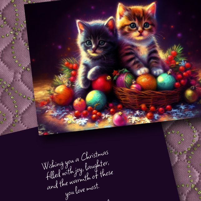 Hard Pastel Drawing Christmas 2 Kittens Ornaments Card (Creator Uploaded)
