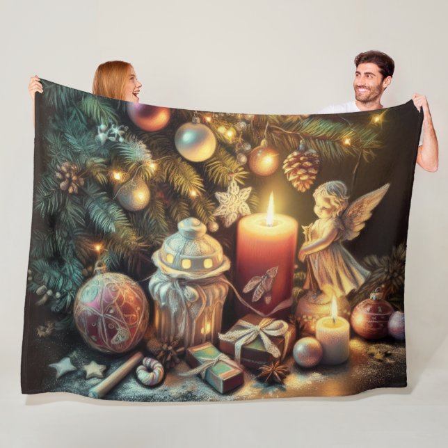 Hard Pastel Drawing Christmas Holiday Angel Fleece Blanket (In Situ)