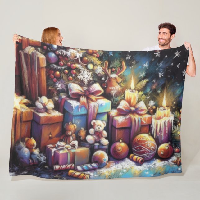 Hard Pastel Drawing Christmas Holiday Motif Fleece Blanket (In Situ)
