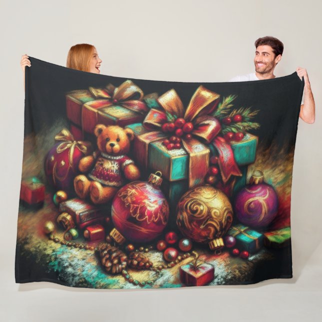 Hard Pastel Drawing Christmas Holiday Motifs Fleece Blanket (In Situ)