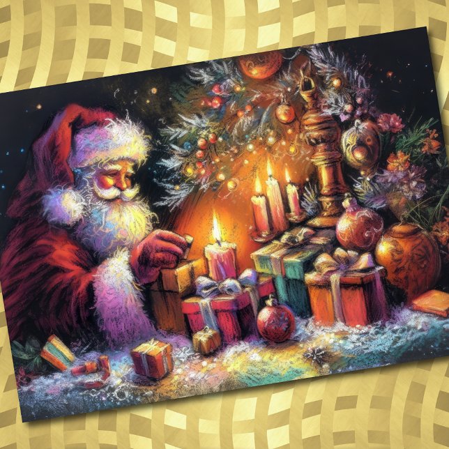 Hard Pastel Drawing Christmas Holiday Santa Claus Card (Creator Uploaded)