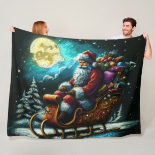 Hard Pastel Drawing Christmas Holiday Santa Claus Fleece Blanket