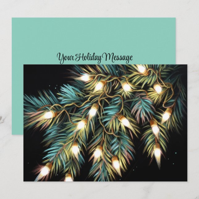 Hard Pastel Drawing Christmas Holiday String Light Card (Front/Back)