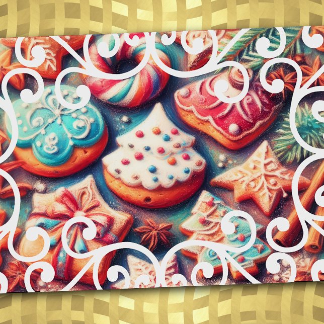 Hard Pastel Drawing Christmas Motif Holiday Cookie Card (Creator Uploaded)