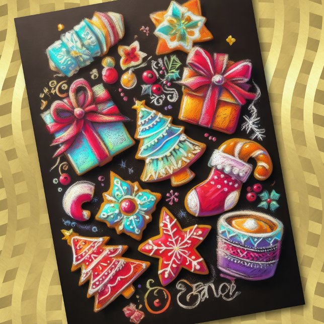 Hard Pastel Drawing Christmas Motif Holiday Cookie Card (Creator Uploaded)
