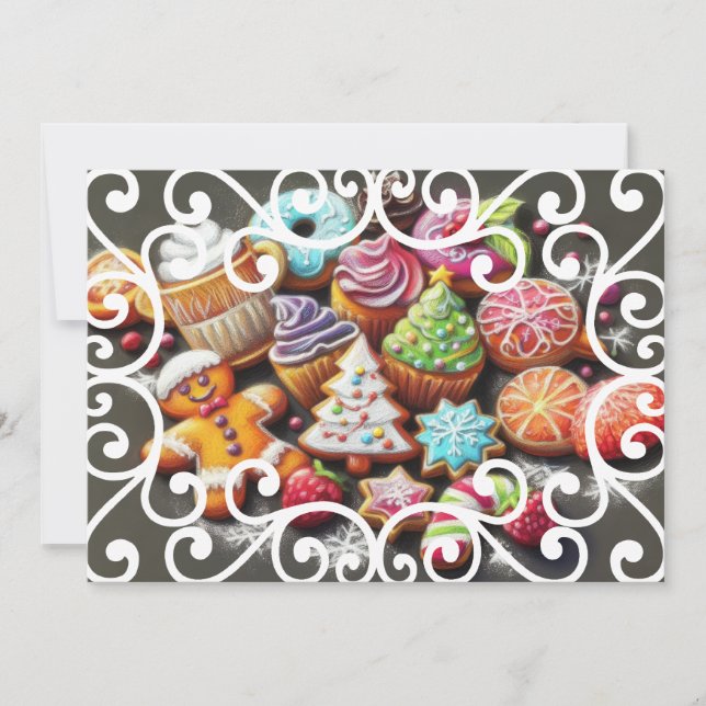 Hard Pastel Drawing Christmas Motif Holiday Cookie Card (Front)