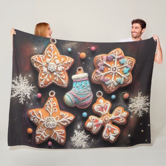 Hard Pastel Drawing Christmas Motif Holiday Cookie Fleece Blanket (In Situ)