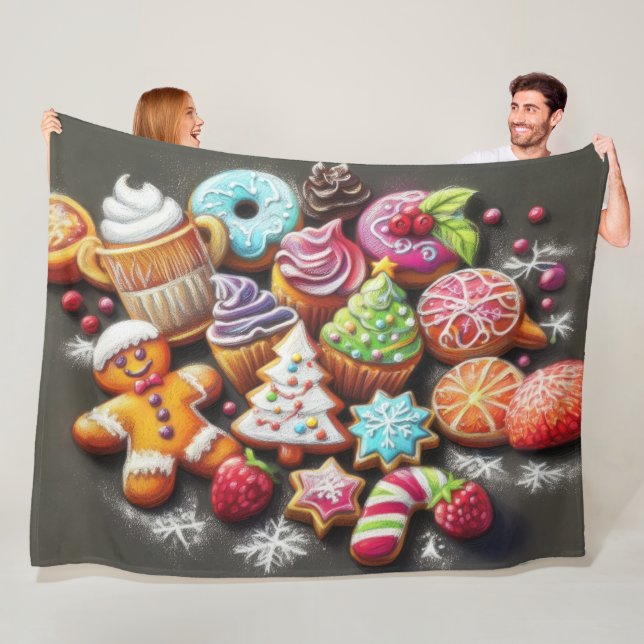 Hard Pastel Drawing Christmas Motif Holiday Cookie Fleece Blanket (In Situ)
