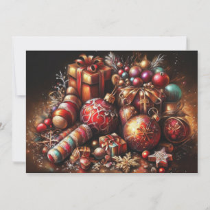 Hard Pastel Drawing Christmas Motifs Holiday Card