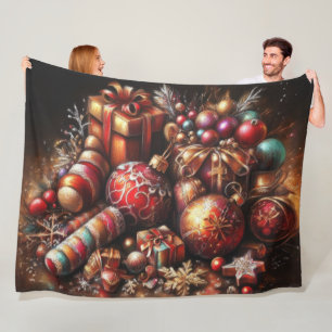 Hard Pastel Drawing Christmas Motifs Holiday Fleece Blanket
