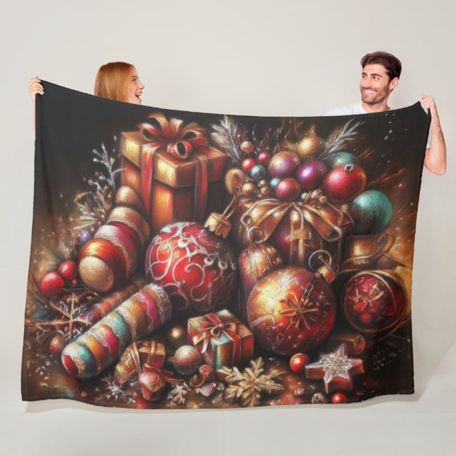 Hard Pastel Drawing Christmas Motifs Holiday Fleece Blanket (In Situ)
