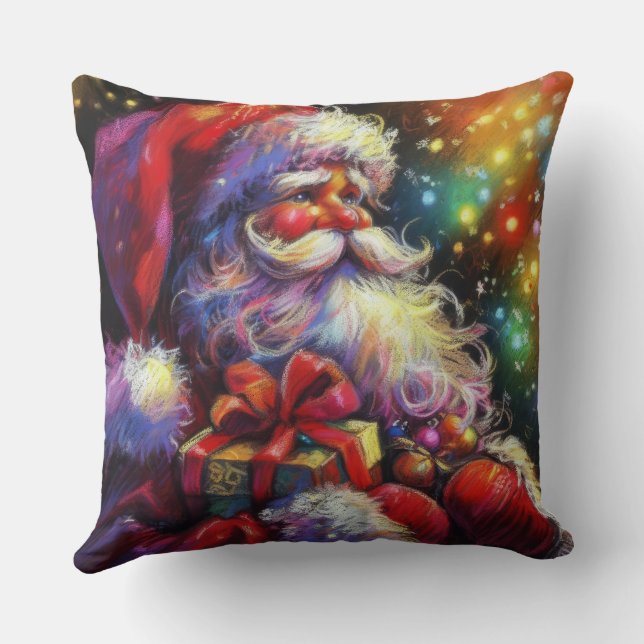 Hard Pastel Drawing Christmas Santa Claus Cushion (Back)