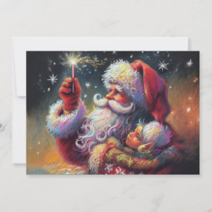 Hard Pastel Drawing Christmas Santa Holiday Card