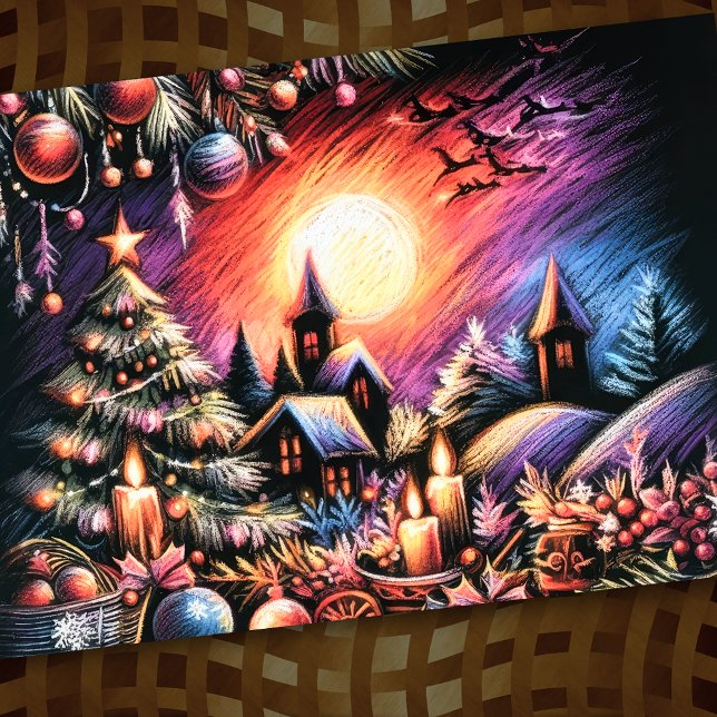 Hard Pastel Drawing Christmas Scene Card (Creator Uploaded)