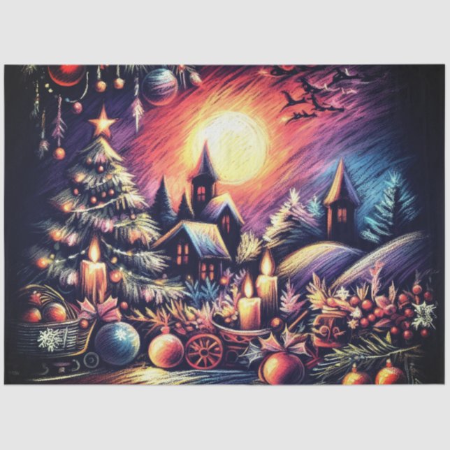 Hard Pastel Drawing Christmas Scene Tissue Paper (Front)