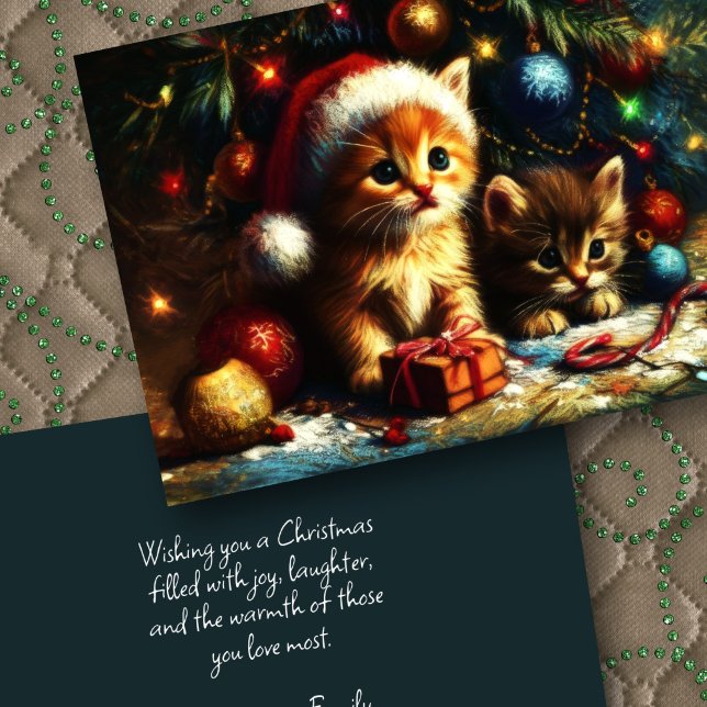 Hard Pastel Drawing Christmas Two Kittens Card (Creator Uploaded)