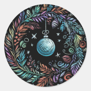Hard Pastel Drawing Christmas Wreath Classic Round Sticker