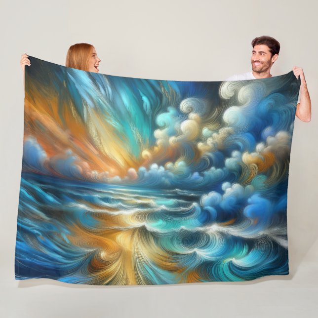 Hard Pastel Drawing Crashing Waves Fleece Blanket (In Situ)