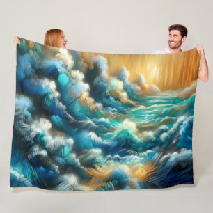 Hard Pastel Drawing Crashing Waves Fleece Blanket
