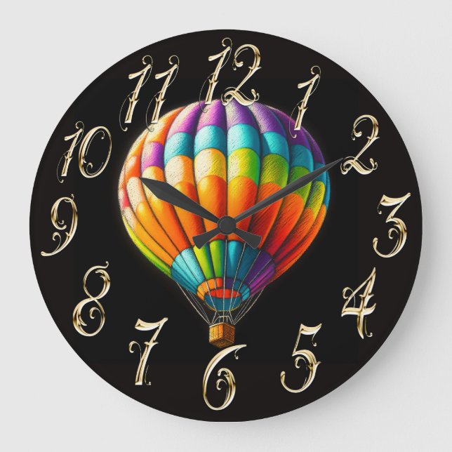 Hard Pastel Drawing Hot Air Balloon Large Clock (Front)
