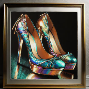 Hard Pastel Drawing Iridescent High Heels Woman's Poster