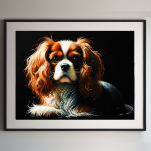 Hard Pastel Drawing King Charles Cavalier Spaniel Poster