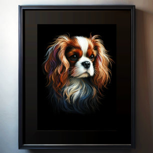 Hard Pastel Drawing King Charles Cavalier Spaniel Poster