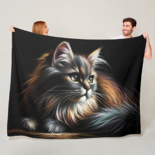 Hard Pastel Drawing Long-Haired Cat Fleece Blanket