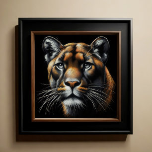 Hard Pastel Drawing Mountain Lion Poster