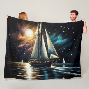 Hard Pastel Drawing Night Sailing Fleece Blanket