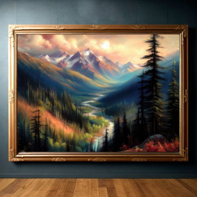 Hard Pastel Drawing of Mountain Landscape Poster (Creator Uploaded)