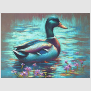 Hard Pastel Drawing Painting of a Mallard Duck Tissue Paper