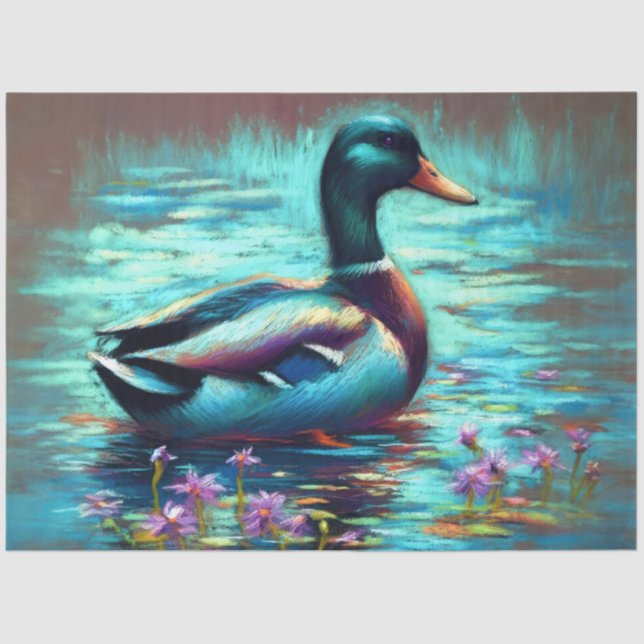 Hard Pastel Drawing Painting of a Mallard Duck Tissue Paper (Front)