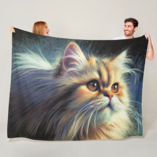 Hard Pastel Drawing Persian Cat Fleece Blanket