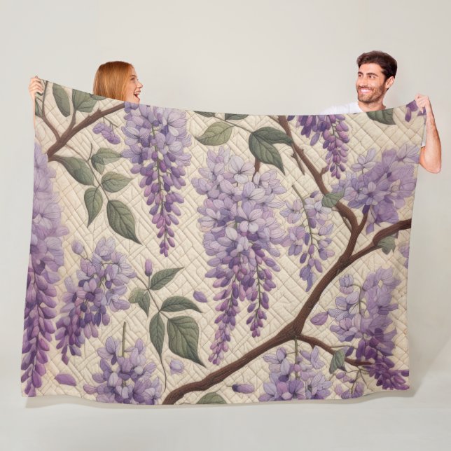 Hard Pastel Drawing Purple Wisteria Fleece Blanket (In Situ)