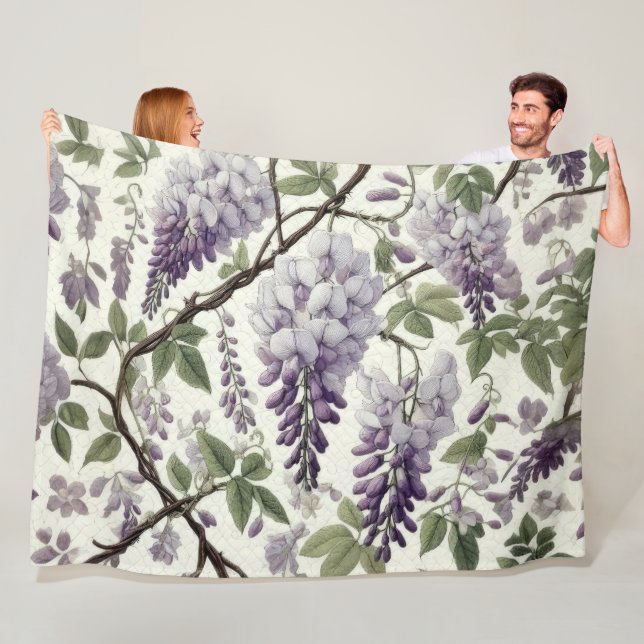 Hard Pastel Drawing Purple Wisteria Fleece Blanket (In Situ)