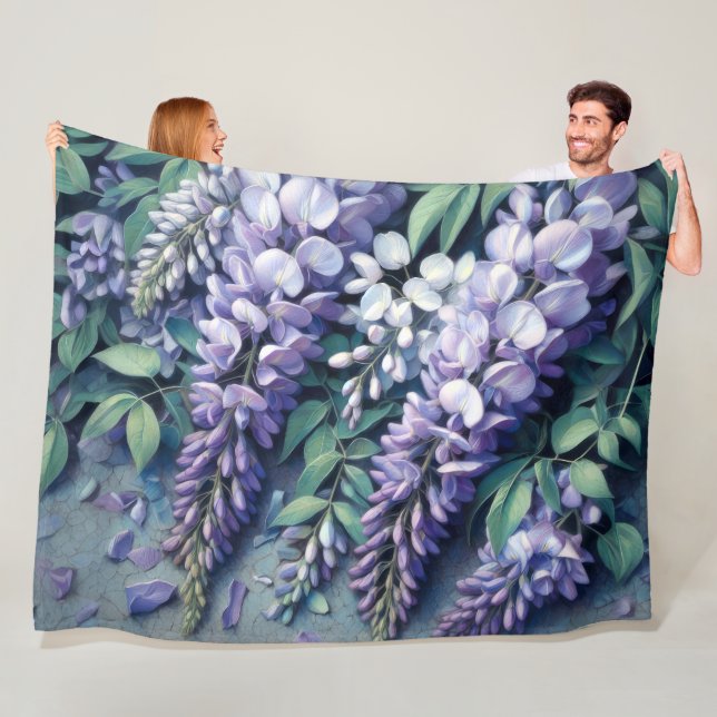 Hard Pastel Drawing Purple Wisteria Fleece Blanket (In Situ)