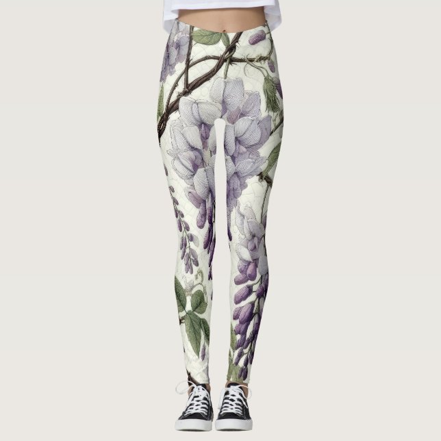 Hard Pastel Drawing Purple Wisteria Leggings (Front)