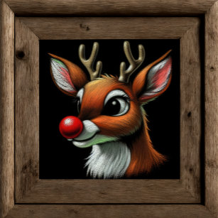 Hard Pastel Drawing Reindeer Red Nose Poster