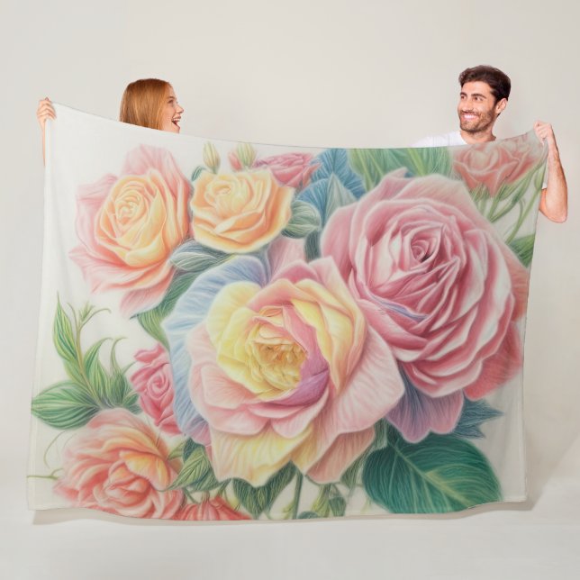 Hard Pastel Drawing Roses Fleece Blanket (In Situ)