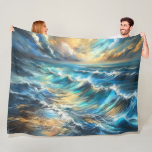 Hard Pastel Drawing Stormy Waves Fleece Blanket