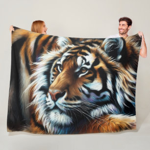 Hard Pastel Drawing Tiger Fleece Blanket